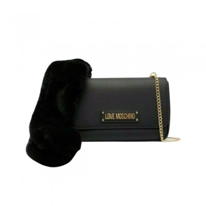 Love Moschino faux fur scarf detail shoulder bag in black