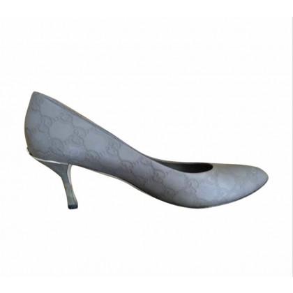 Gucci grey leather logo print heels size IT 38,5 