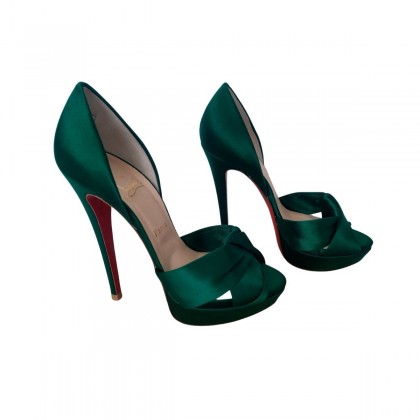 Christian Louboutin emerald green silk satin heels size 39
