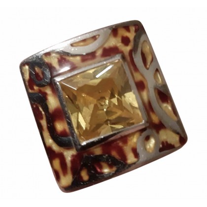 Citrine stone enamel ring hand made in Italy size 54