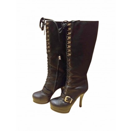 Fendi platform heeled boots in black leather size IT 39