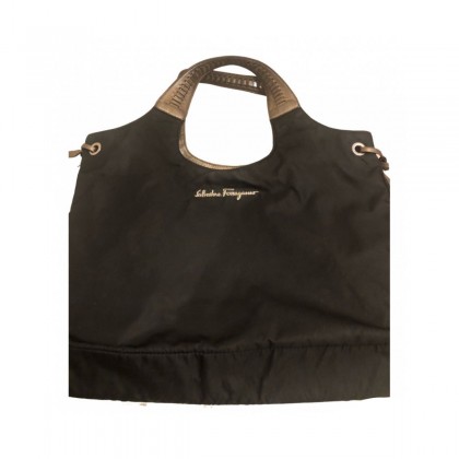 SALVATORE FERRAGAMO black canvas/leather details tote bag 