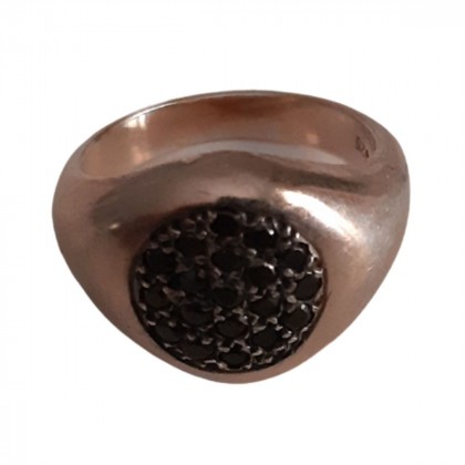 Silver gold plated ring with black zircons size 48