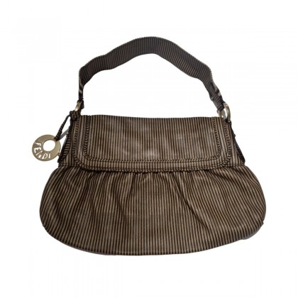 FENDI Striped perforated leather canvas Chef Shoulder Bag