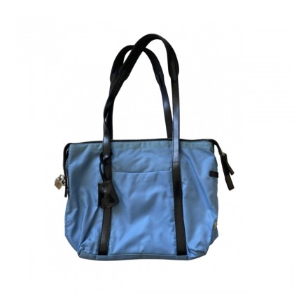 Prada light blue nylon and leather tote bag 