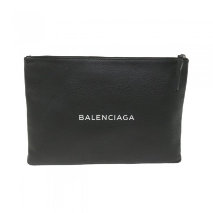 BALENCIAGA black leather clutch
