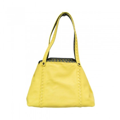 BOTTEGA VENETA reversible yellow leather/canvas tote bag