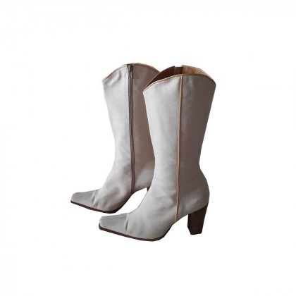 SEBASTIAN MILANO WESTERN BOOTS IN WHITE FABRIC AND LEATHER SIZE EU38