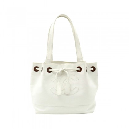 CHANEL white leather mini tote bag