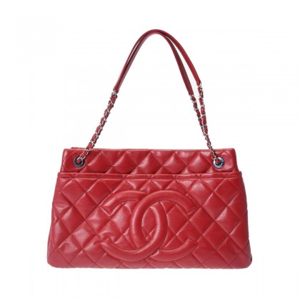 CHANEL Red Quilted Timeless CC Soft Tote