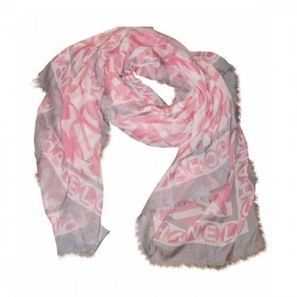 CHANEL large cashmere pink/grey scarf