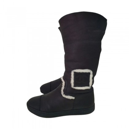 Chanel black suede and fur snow boots size IT 37.5