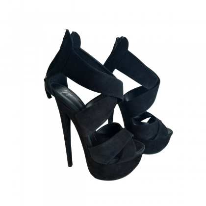 Zanotti black suede ultra sandal heels 38.5