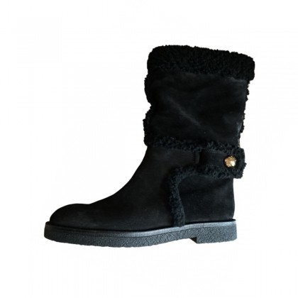 LOUIS VUITTON black suede shearling snow boots size 37 brand new 