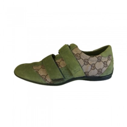 GUCCI GG SUPREME canvas and green suede leather sneakers size 37