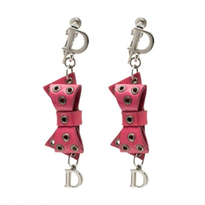 Dior Pink Bow Patent Leather Drop Earrings