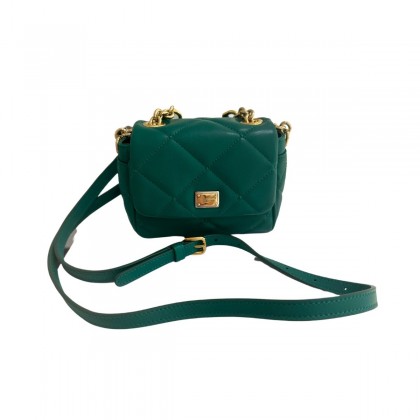 DOLCE & GABBANA AMORE MIO green leather mini crossbody bag 
