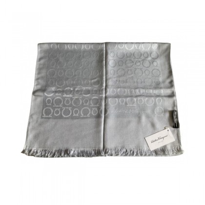 SALVATORE FERRAGAMO grey silk gancini scarf BRAND NEW 