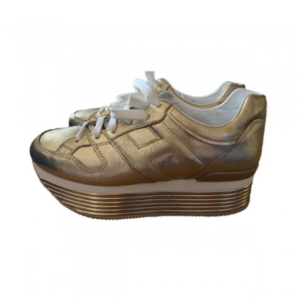 HOGAN gold leather platform sneakers size 39