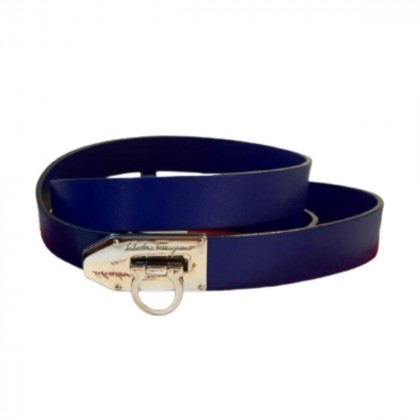 Salvatore Ferragamo blue leather adjustable belt 90cm