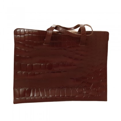 Furla croc effect brown/bordeaux leather tote bag