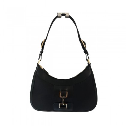 GUCCI black leather and cloth GG Jackie bag