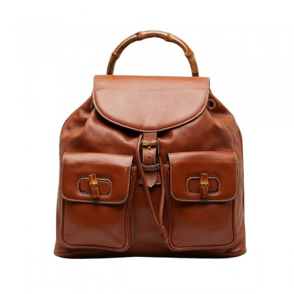 GUCCI brown leather bamboo backpack