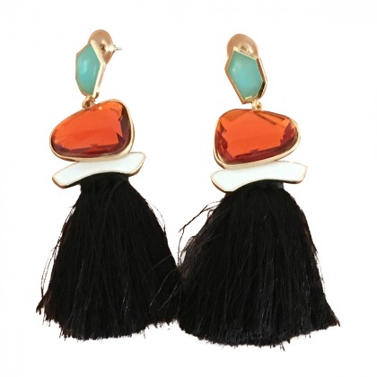 Handmade tassel drop earrings with multicolor stones