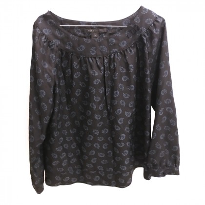 MARC JACOBS BLACK SILK BLOUSE WITH BLUE PRINT 