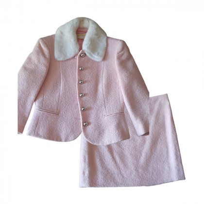 Michael Kors pink wool and mink fur skirt suit size UK8 