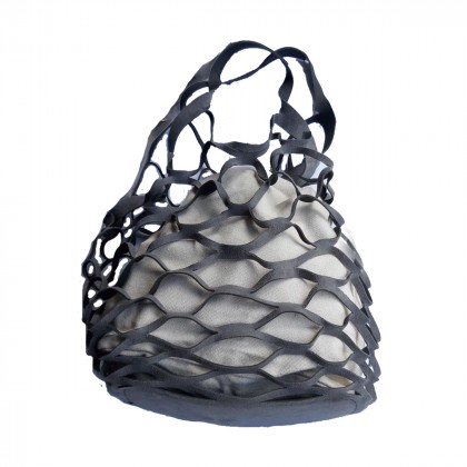 Grey leather fishnet shopping bag