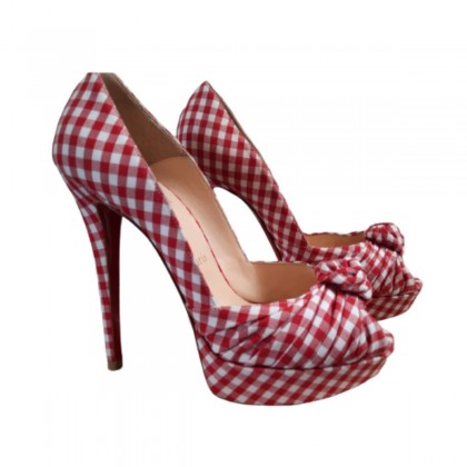 CHRISTIAN LOUBOUTIN Red/White Gingham Fabric Greissimo 140 Pumps Size 39