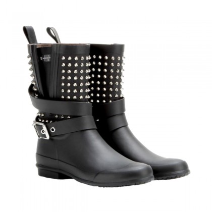 BURBERRY black rubber studded rain boots size 39 BRAND NEW