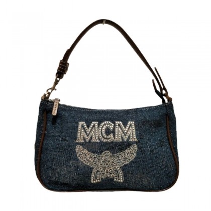 MCM navy jacquard and leather mini bag  