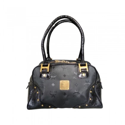 MCM BLACK CANVAS BOSTON BAG