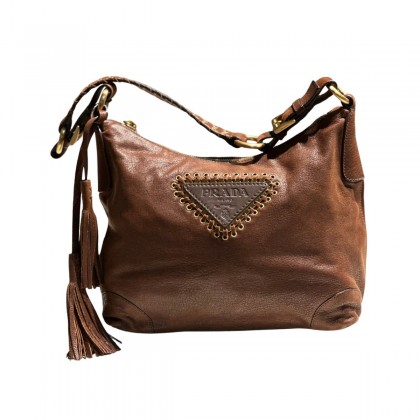 Prada brown leather shoulder bag 