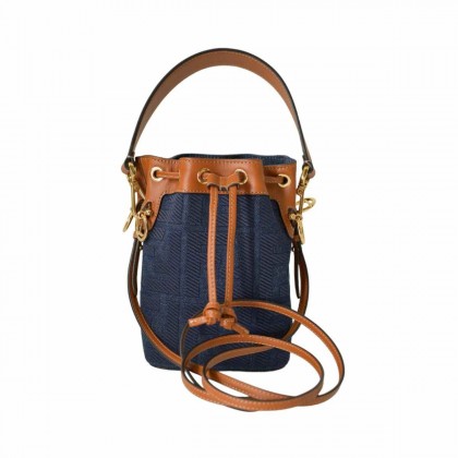 Fendi Mon Tresor Bucket Bag FF Zucca Dark Blue Denim Mini bag Crossbody bucket