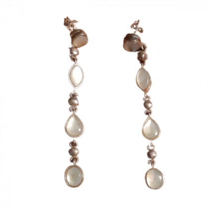 Triple silver amethyst and ivory rain drop gemstone Earrings