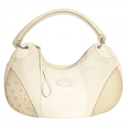 Tod's Ivory Vintage Canvas/Leather and Suede Hobo 