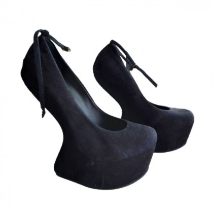 Giuseppe Zanotti black suede platform sculpted heel pumps size IT 38.5