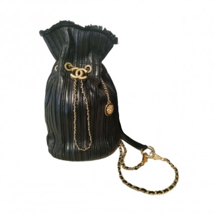 CHANEL Limited Edition Black Iridescent Crumpled Calfskin Coco Pleats Backpack 