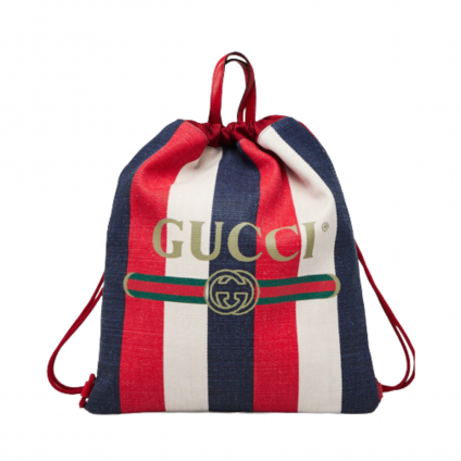 Gucci Logo Tricolor Drawstring Canvas Backpack 