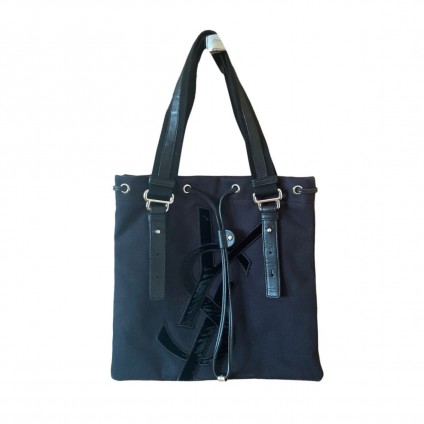 YSL black canvas and leather logo tote bag 