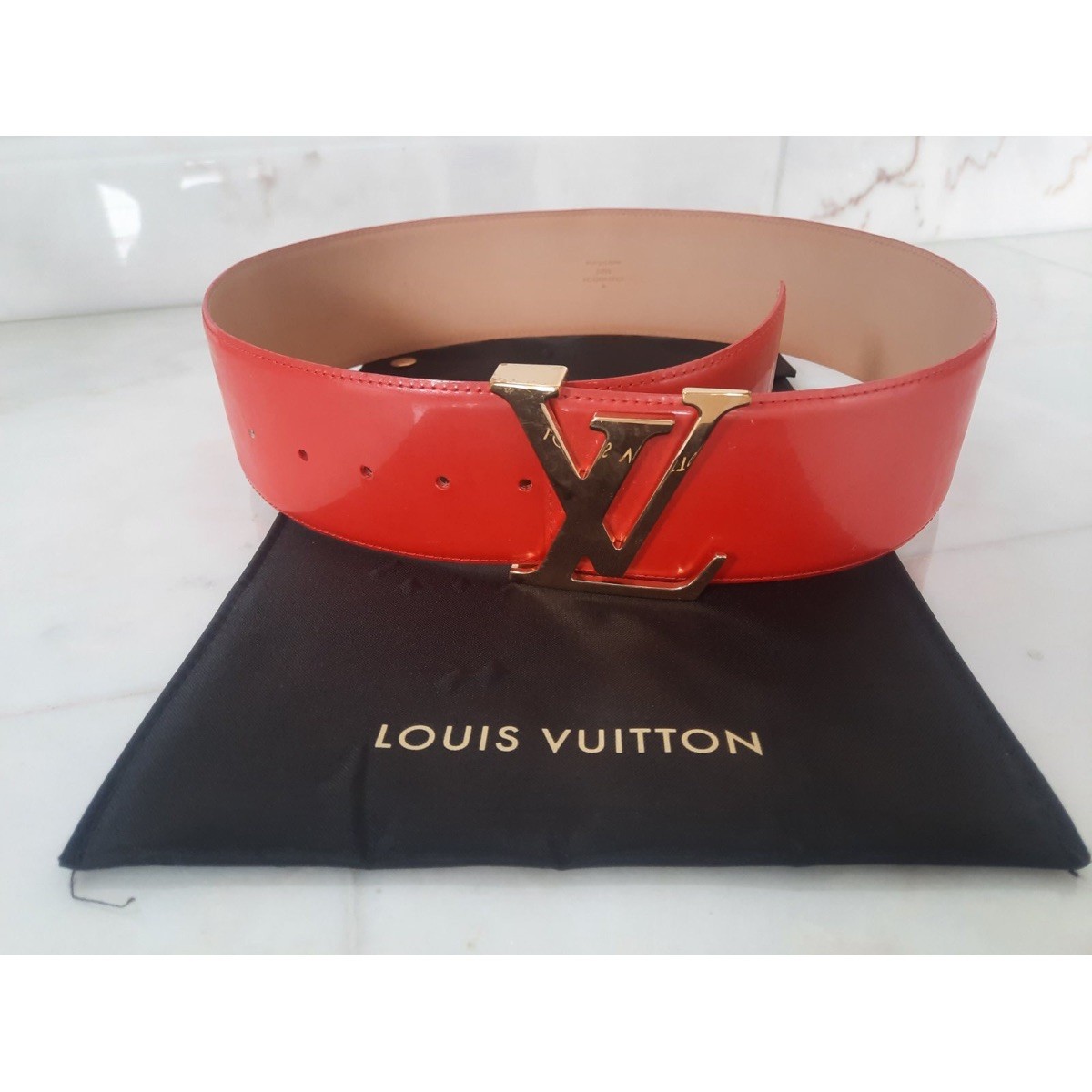 Louis Vuitton Orange Patent Leather LV Initiales Wide Waist Belt