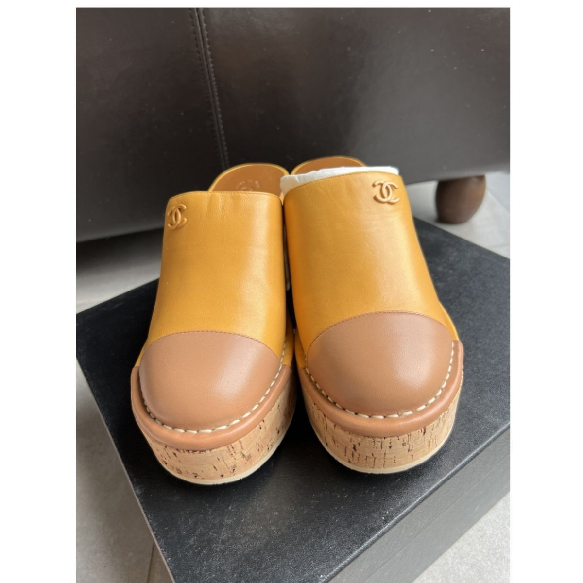 Chanel leather and cork clogs size 38 brand new