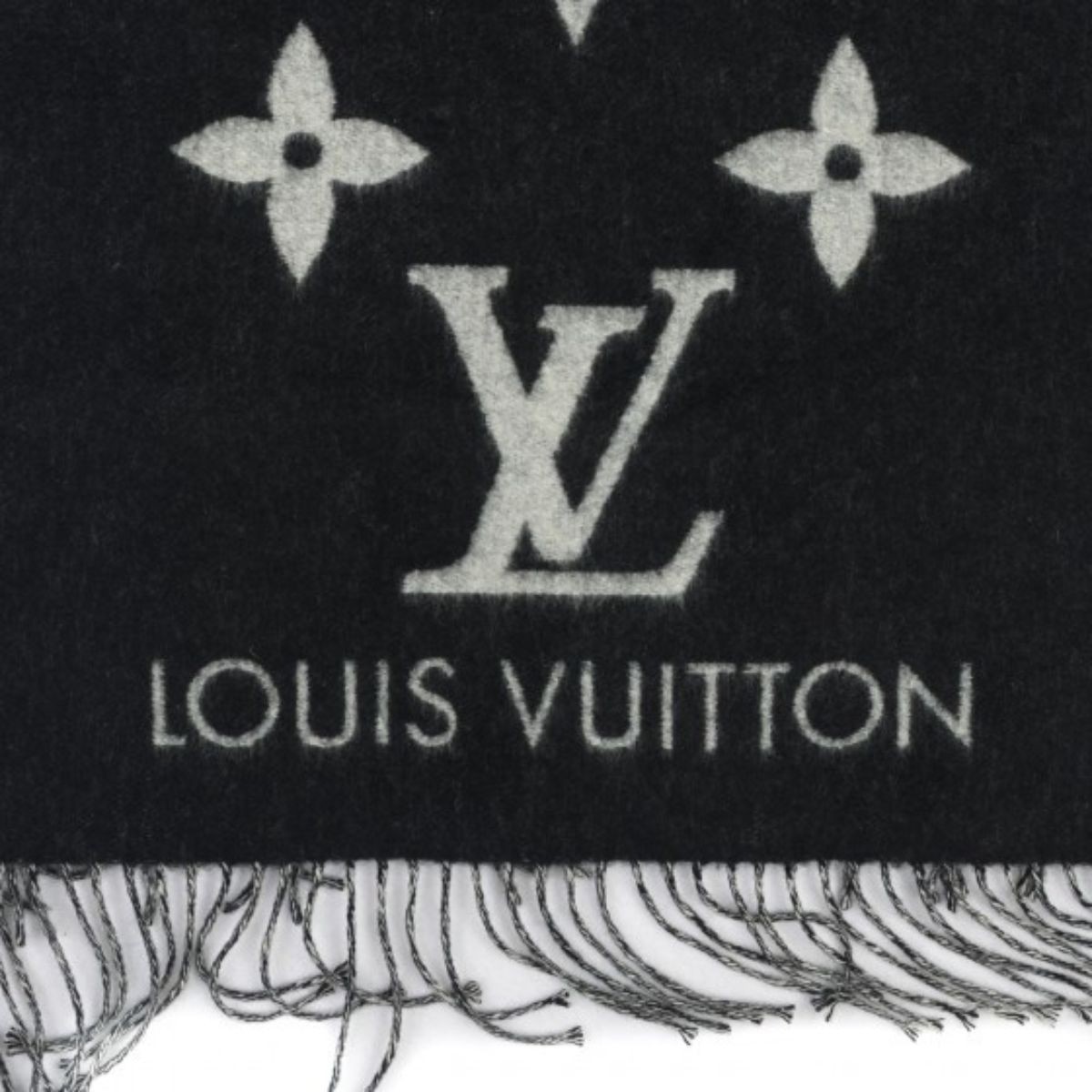LOUIS VUITTON Cashmere Monogram Reykjavik Scarf Black 1202678