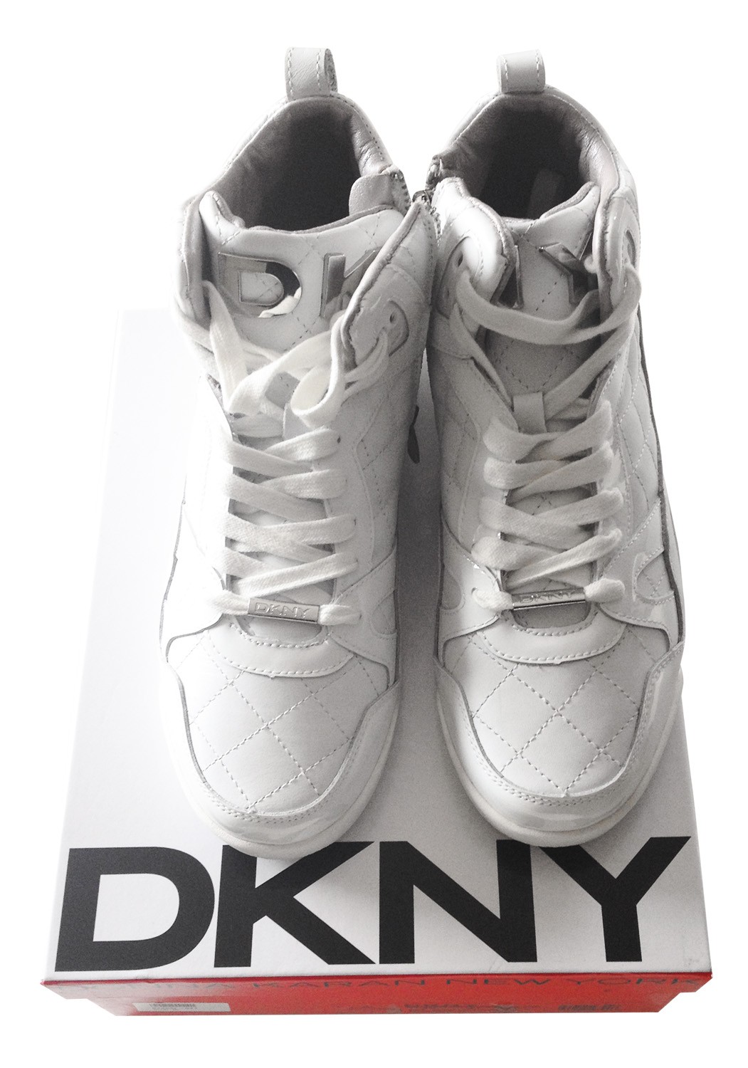 DKNY white leather sneakers